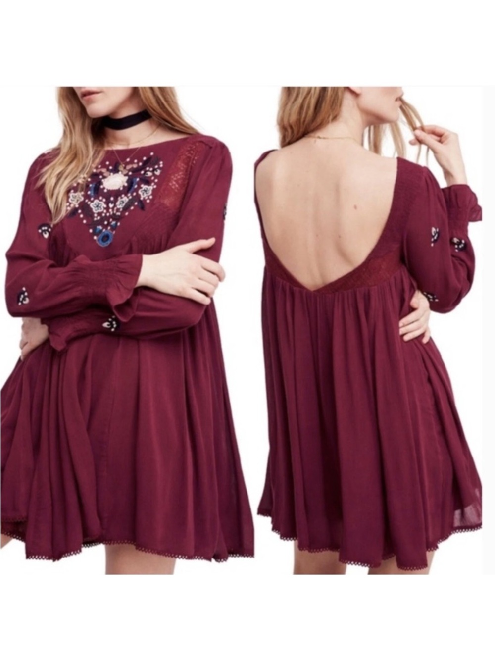 NWT Free People Women's Embroidered Mohave Moya Mini Dress In Plum Size XS